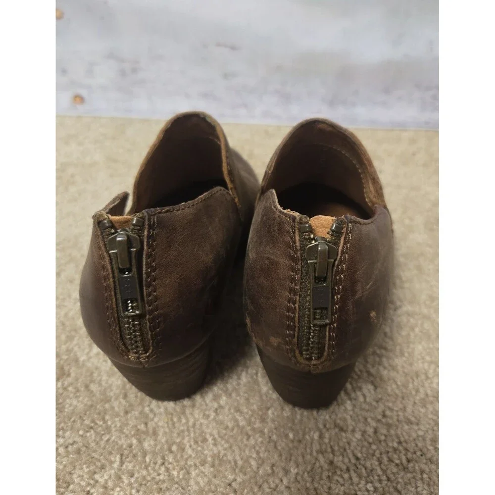 Born Womens Shoes Booties Size 6.5  Brown Ankle Back Zip Size Cutout Block Heel